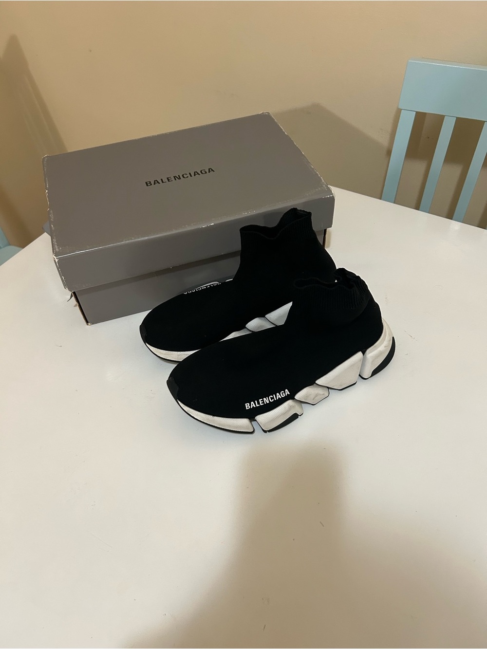 Balenciaga Black and White Sock Runner Sneakers